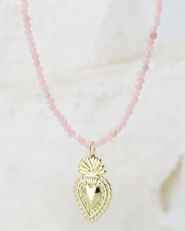 Collar Corazón piedras rosa