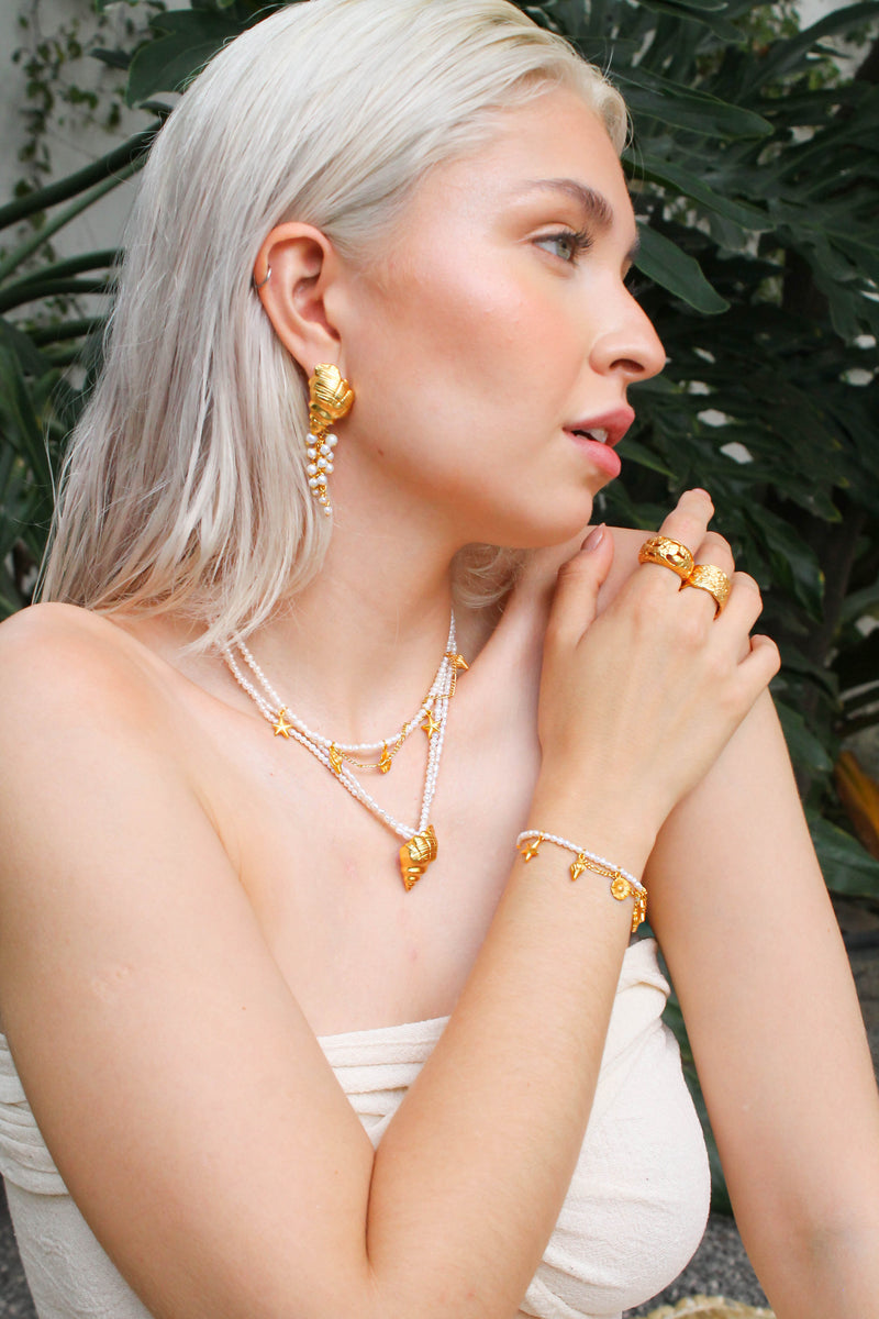 Aretes Caracol cascada perlas