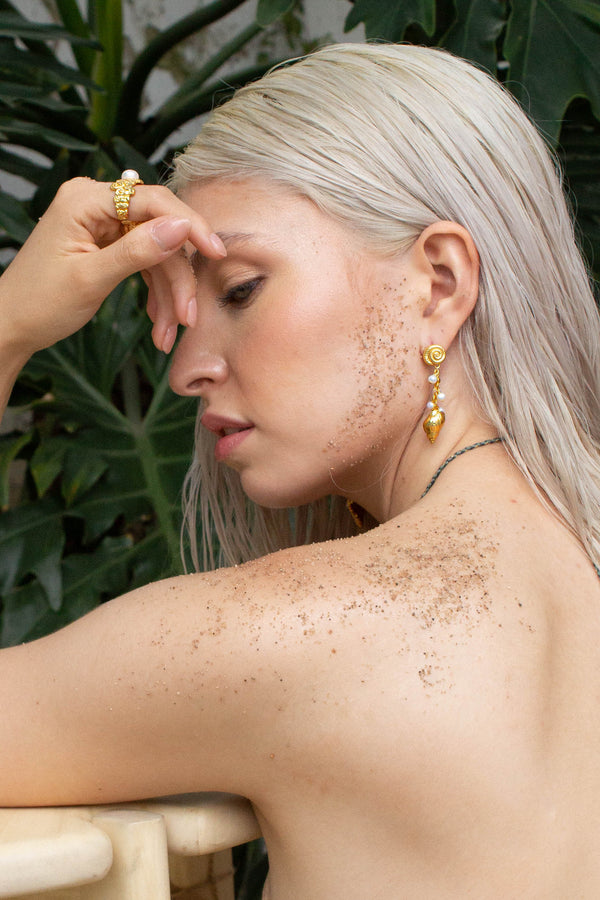 Aretes Perlas Fosil Caracol