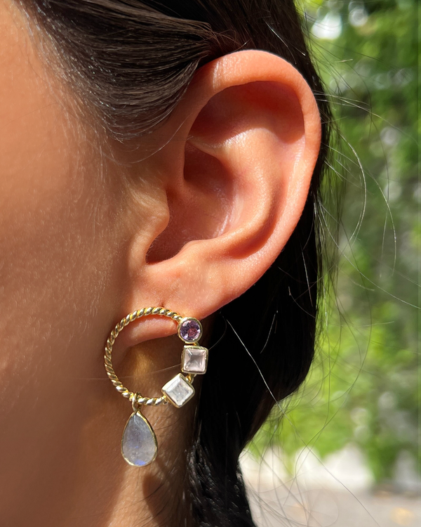 Aretes Circulo Piedra Colgando TIGER EYE / CITRINE / PEACH MOONSTONE / STRAWBERRY QUARTZ / MORGANITE HYDRO - Pcs 24