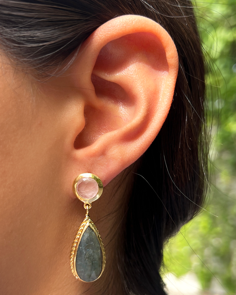 Aretes Piedra Labradorita y Cuarzo Rosa