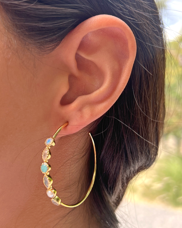Arracadas Marquise RAINBOW / ROSE QUARTZ / AMAZONITE / LABRADORITE / PEARL