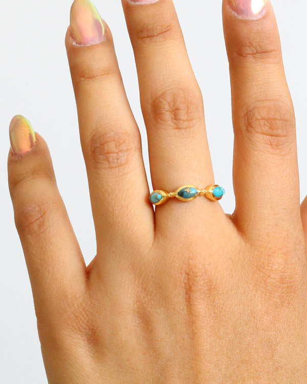 Anillo Triple Piedra Turquesa