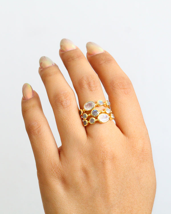 Anillo Mix Labradorita y Lunar