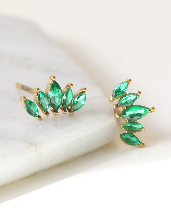 Aretes Abanico Zirconias Verde