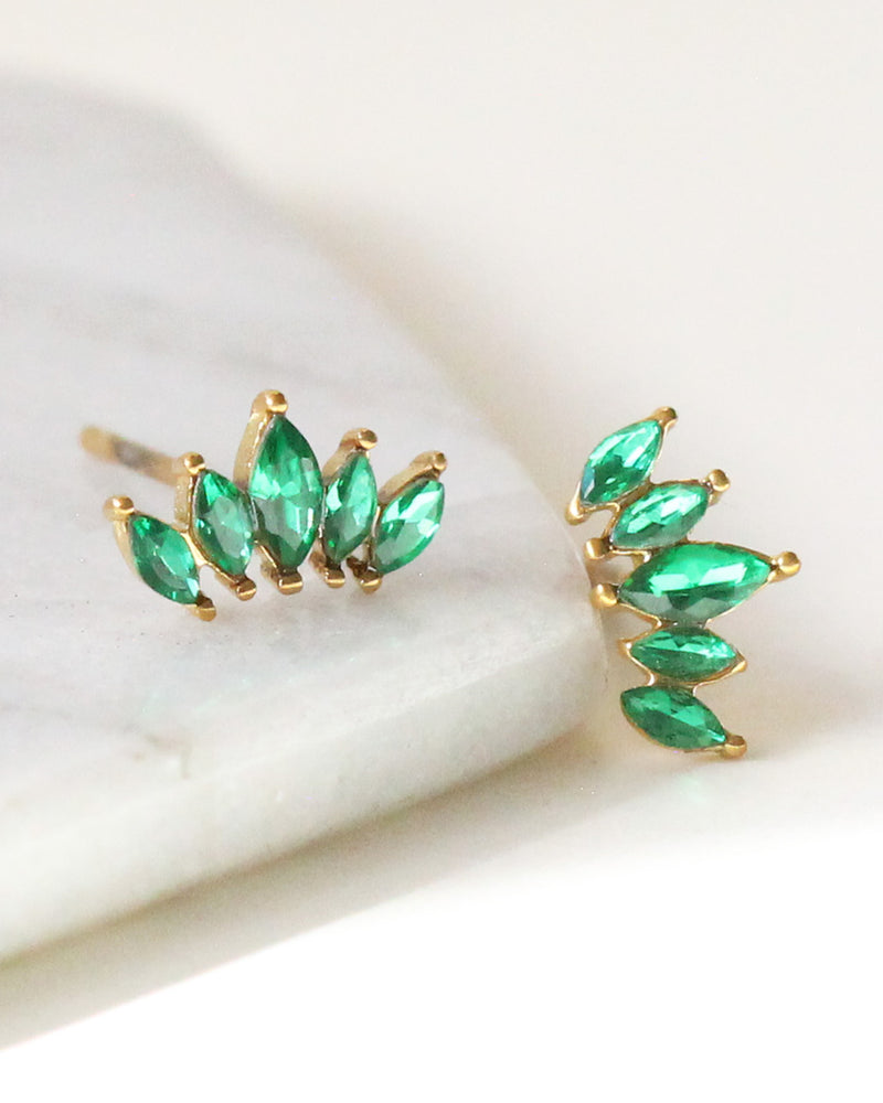 Aretes Abanico Zirconias Verde