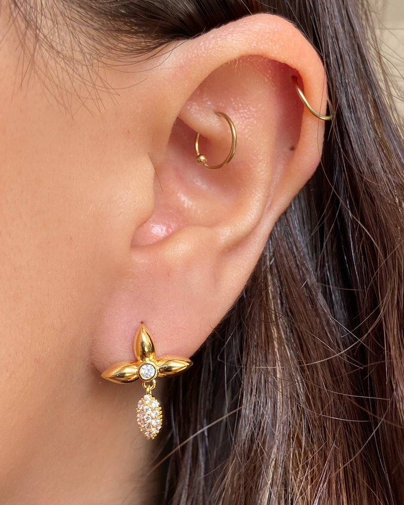 Aretes Flor Zirconia Colgante