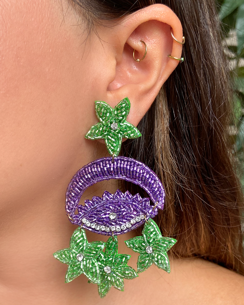 Aretes Chadelier Morados Verde