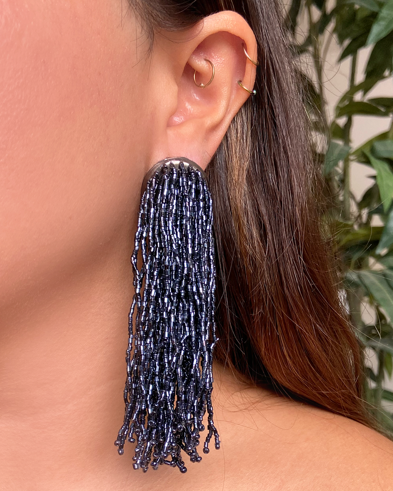 Aretes Azul Marino Tiras colgantes largo
