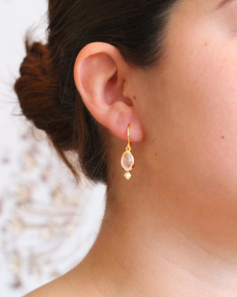 Arete piedra perla ROSE QUARTZ / PEARL