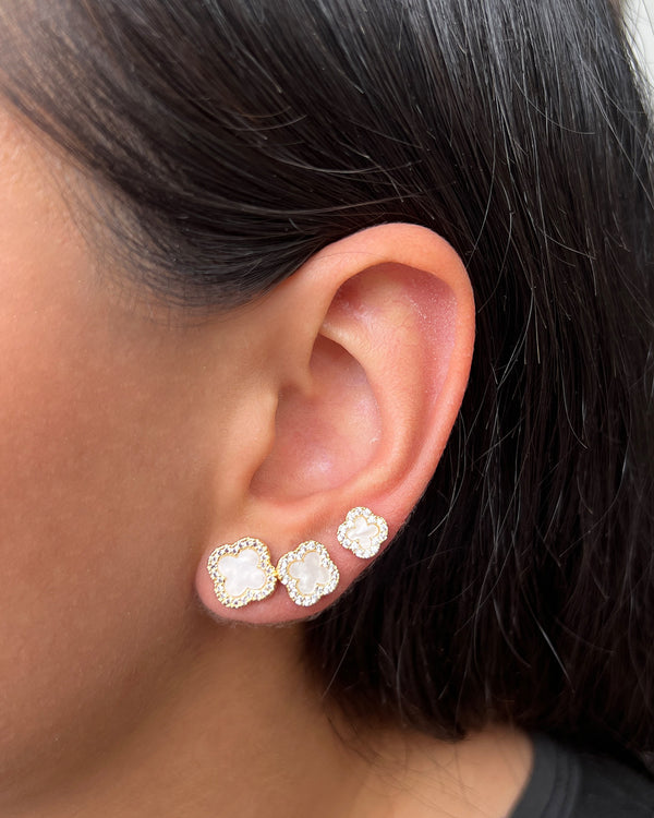 Set Aretes Trebol Blanco