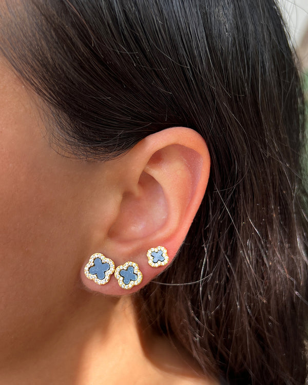 Set Aretes Trebol Negro