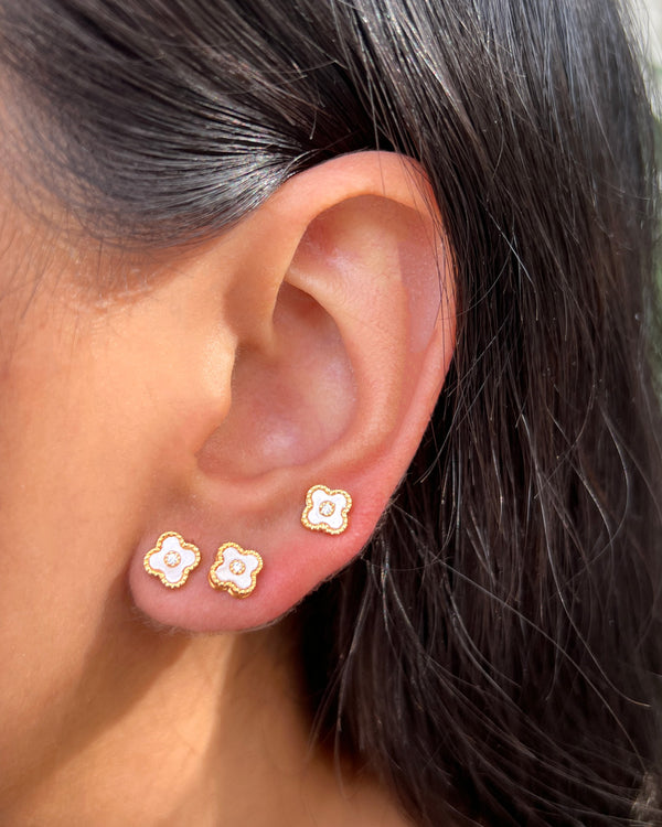 Set aretes trebol  Blanco Zirconia