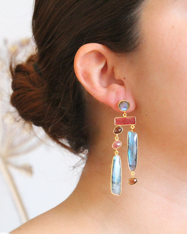 Aretes largos piedra ROSEQUARTZ / RAINBOW
