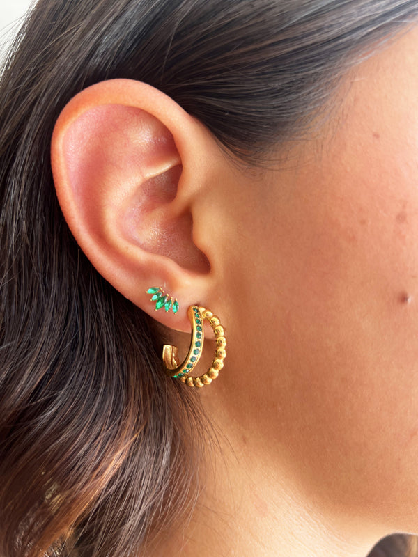 Aretes Abanico Zirconias Verde