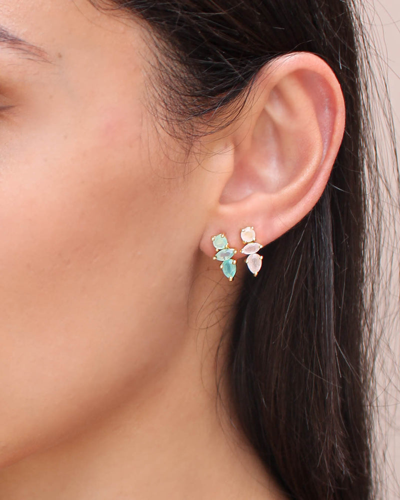 Aretes en chapa de oro con piedras naturales Pink Revolver