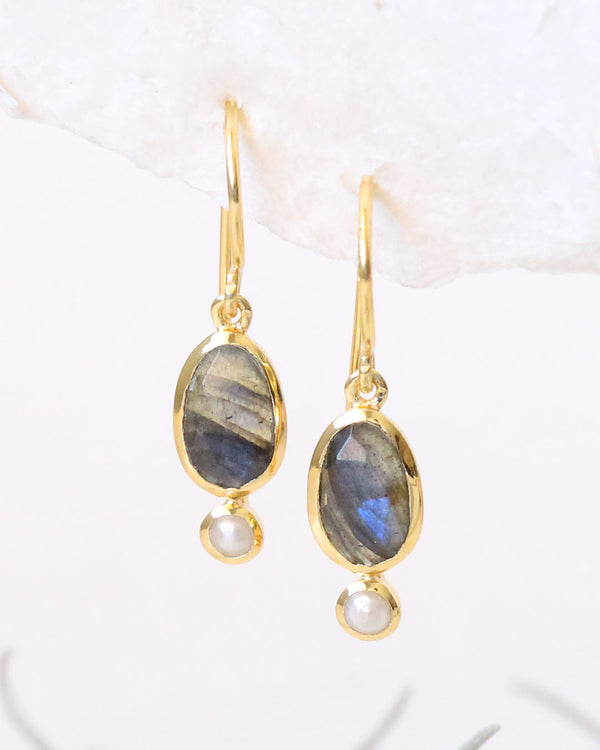 Arete piedra Perla LABRADORITE / PEARL