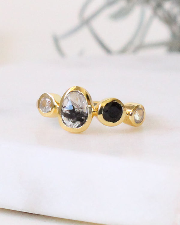 Anillo BLACK ONYX / BLACK RUTILATED (BIG) / CLEAR QUARTZ