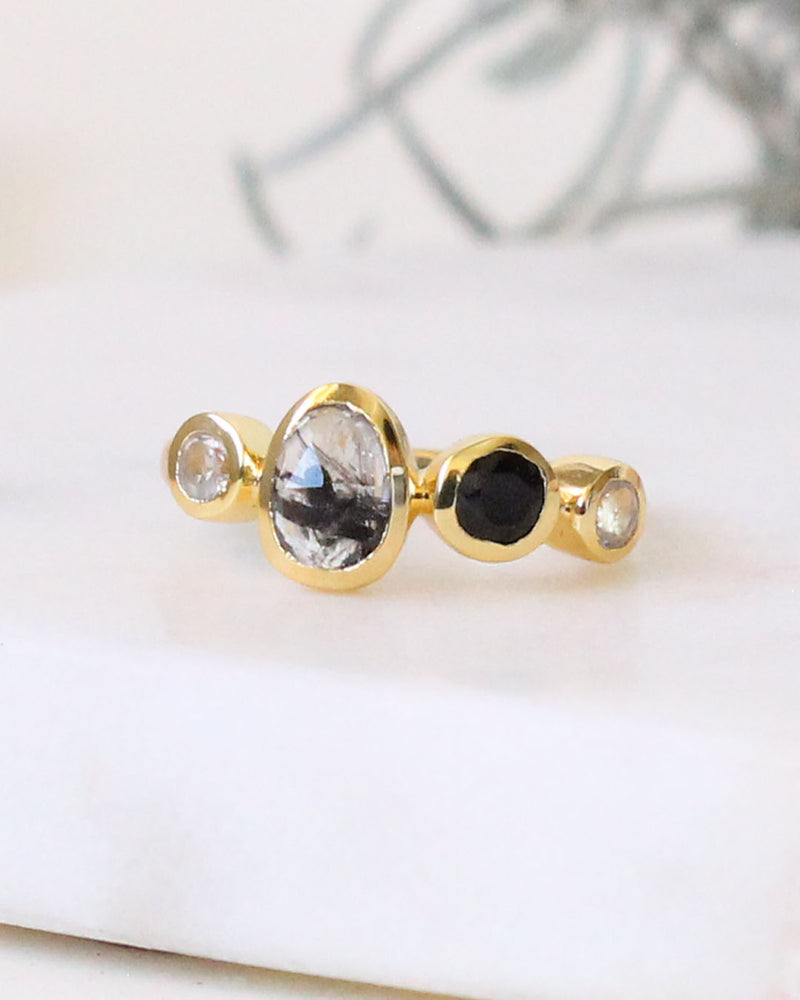 Anillo BLACK ONYX / BLACK RUTILATED (BIG) / CLEAR QUARTZ
