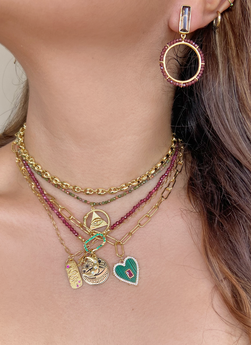 Collar malaquita zirconia rosa