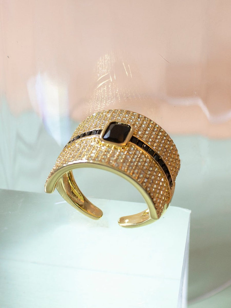 Anillo Circonias Cuadrado Negro - PINK REVOLVER