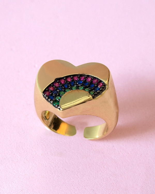 Anillo Corazón Arcoiris Zirconias - PINK REVOLVER