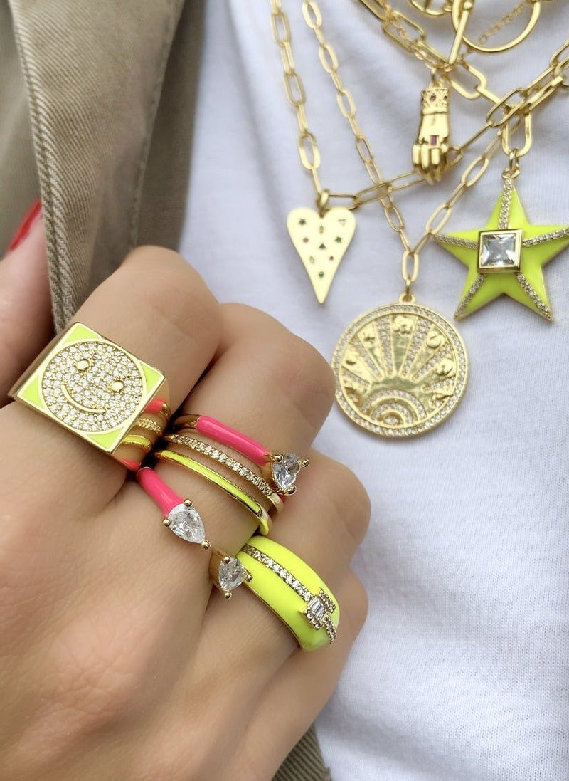 Anillo Cuadro Happy Amarillo - PINK REVOLVER