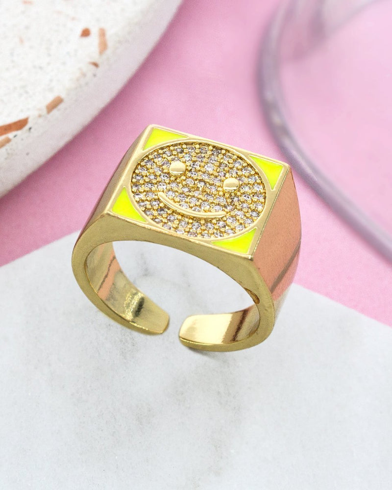 Anillo Cuadro Happy Amarillo - PINK REVOLVER