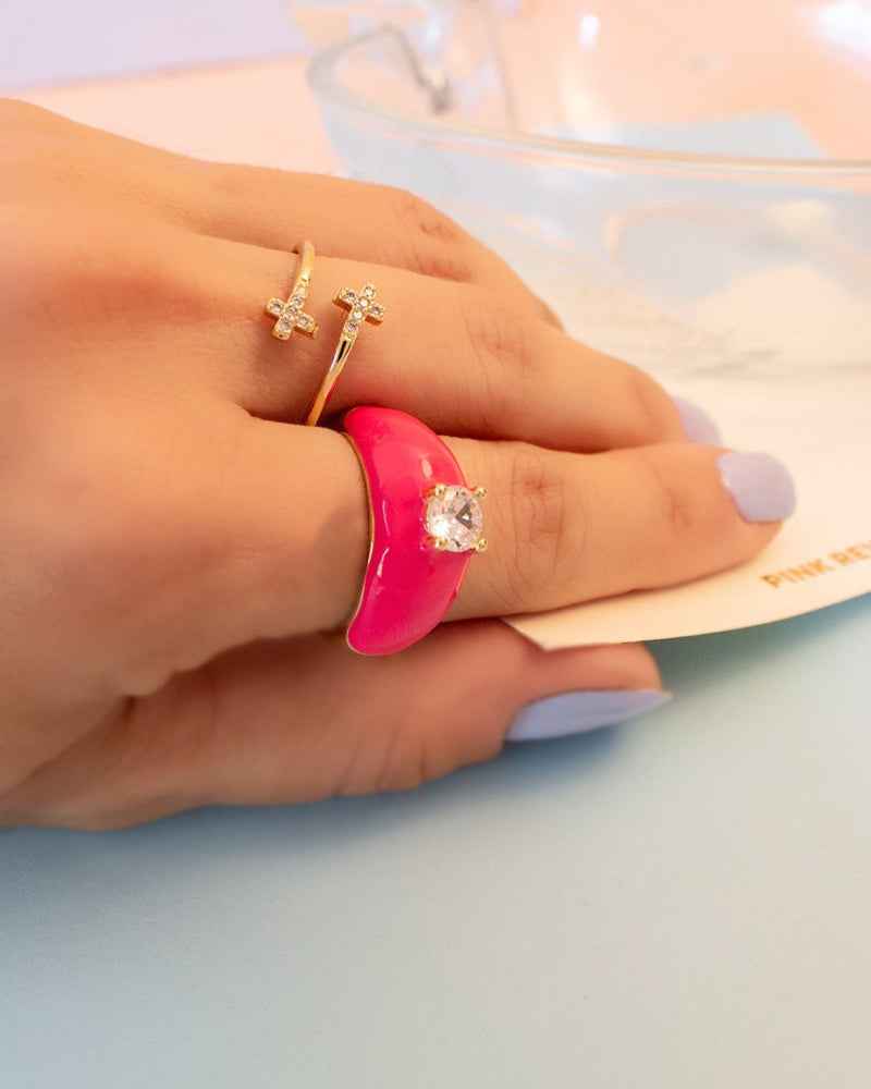 Anillo Esmalte Rosa Circonia - PINK REVOLVER