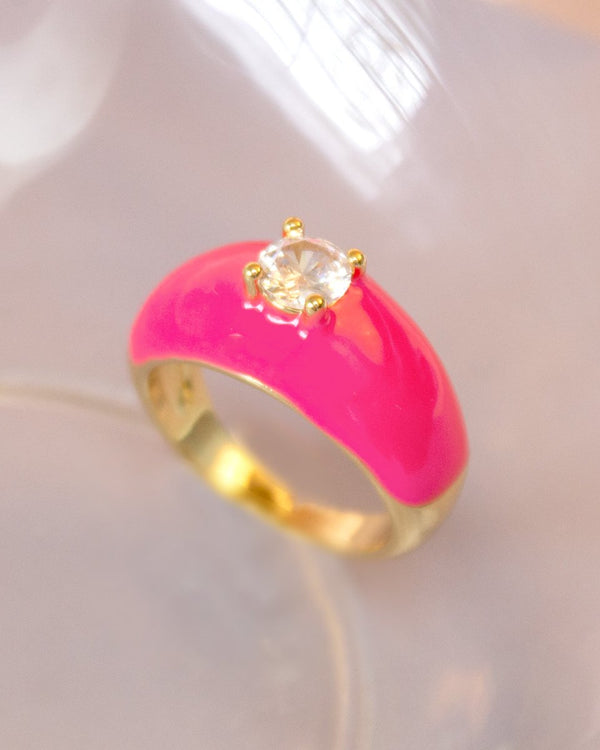 Anillo Esmalte Rosa Circonia - PINK REVOLVER