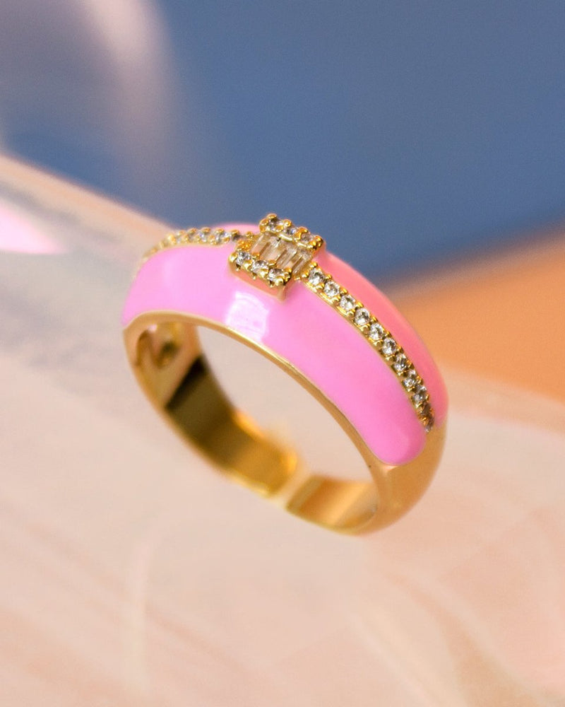 Anillo Rosa Circonias Ajustable - PINK REVOLVER