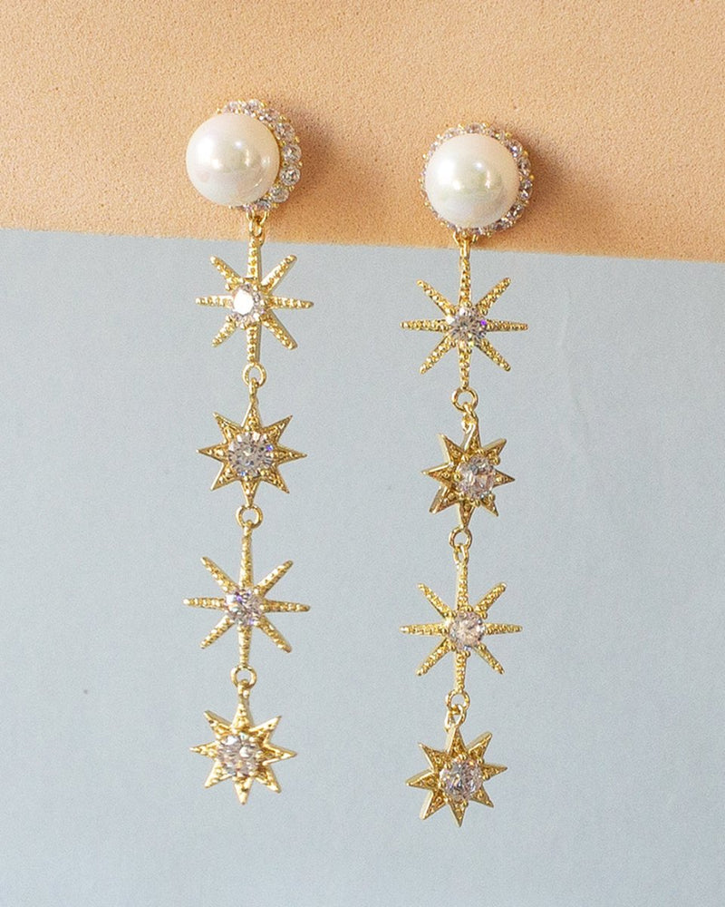 Aretes Estrellas Largo con Perlas - PINK REVOLVER